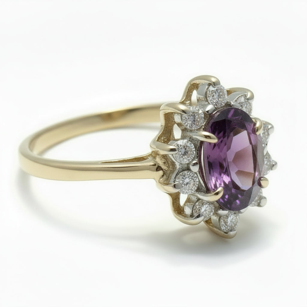 0.63 Cts ALEXANDRITE & CUBIC ZIRCONIA 14k Yellow Gold Ring image 2