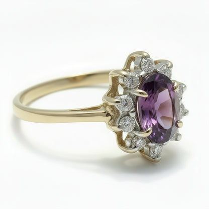 0.63 Cts ALEXANDRITE & CUBIC ZIRCONIA 14k Yellow Gold Ring image 2