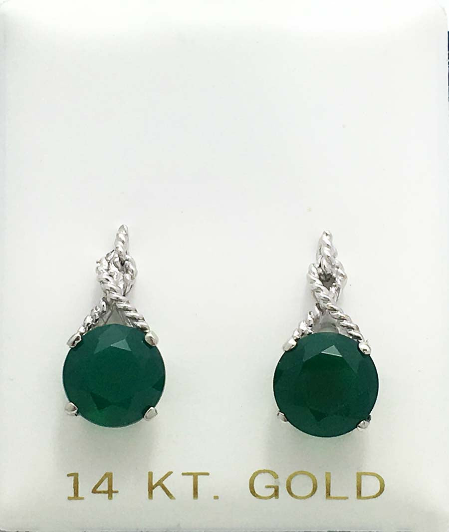 4.35 cts GREEN ONYX STUD 14k White Gold Earrings image 1
