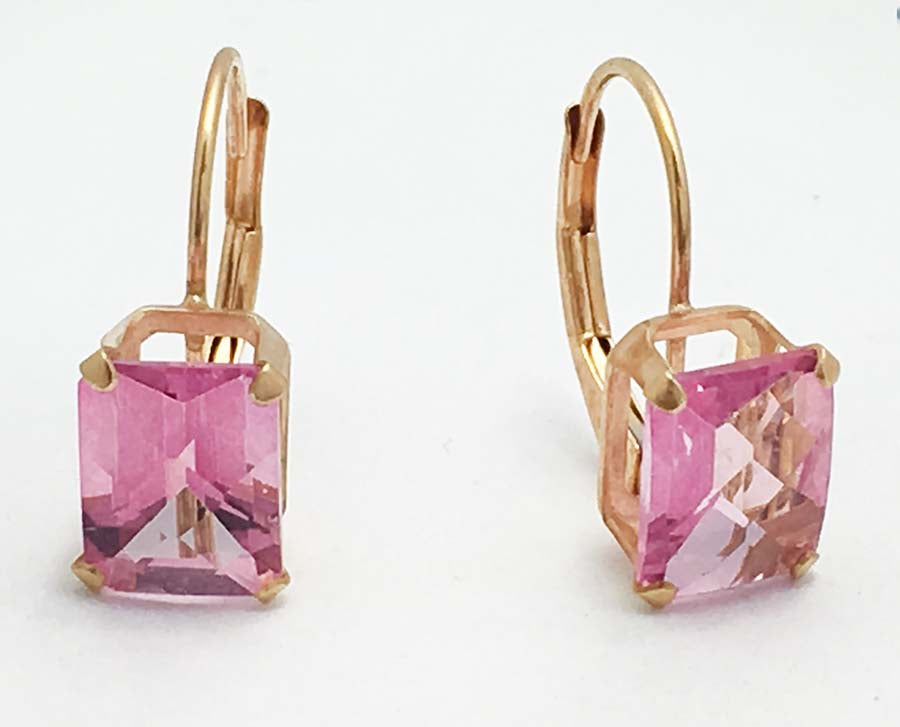 NATURAL 3.37 Cts PINK SAPPHIRE Earrings 14k Gold Lever Backs image 0