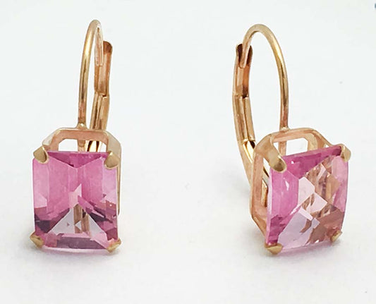 NATURAL 3.37 Cts PINK SAPPHIRE Earrings 14k Gold Lever Backs image 0