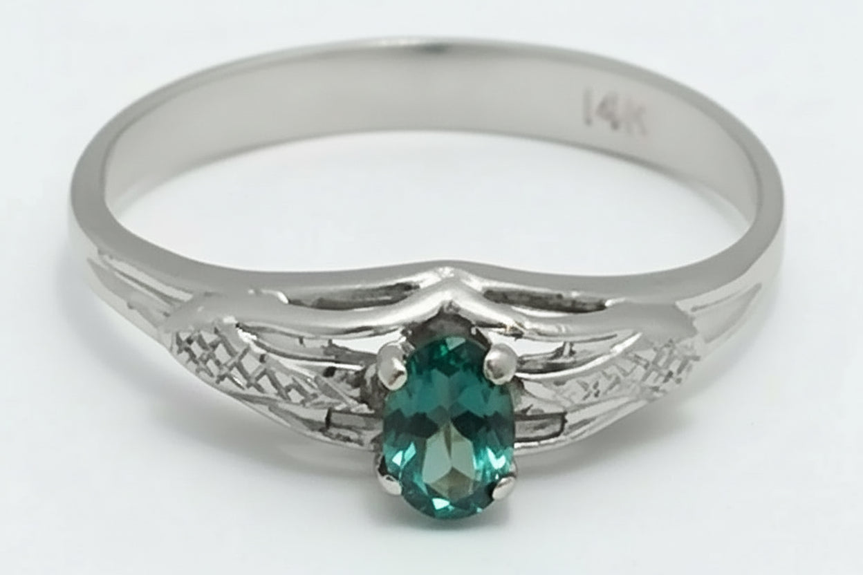 Genuine Alexandrite 0.21 Cts Solitaire 14k WG Ring image 0