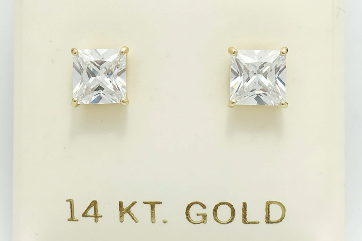 2 Carats WHITE SAPPHIRE Princess Cut 14k Gold  Earrings image 2