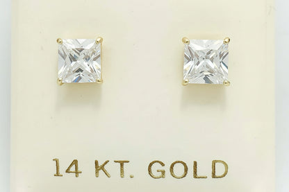 2 Carats WHITE SAPPHIRE Princess Cut 14k Gold  Earrings image 2