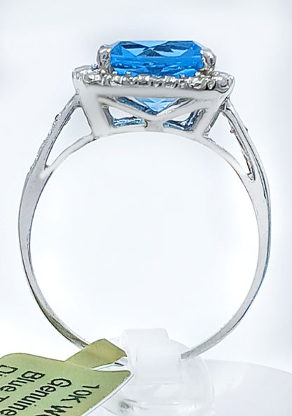 GENUINE 4.38 Cts BLUE TOPAZ & DIAMONDS RING 10K GOLD image 6