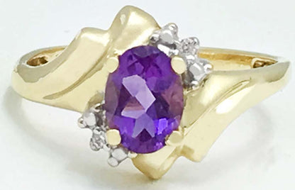 NATURAL 1.23 Carats AMETHYST & DIAMONDS 10k Yellow Gold Ring image 0