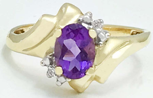 NATURAL 1.23 Carats AMETHYST & DIAMONDS 10k Yellow Gold Ring image 0