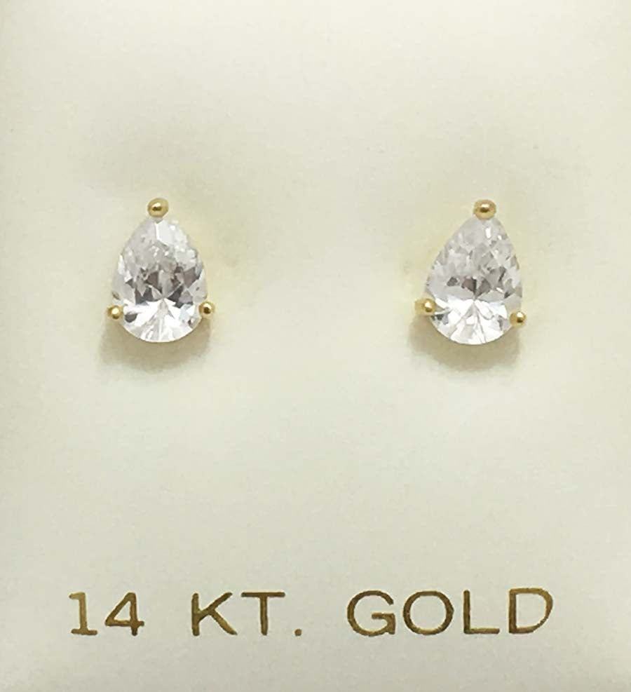 1 CARAT Pear Shape Cubic Zirconia Earrings 14k Yellow Gold image 1