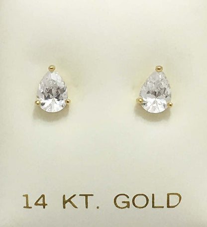 1 CARAT Pear Shape Cubic Zirconia Earrings 14k Yellow Gold image 1