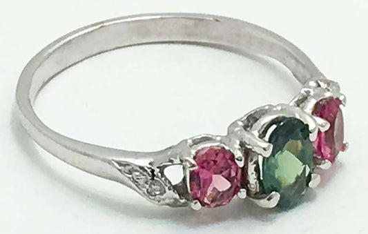 Genuine 0.44 Alexandrite & Pink Topaz 14k WG Ring image 1