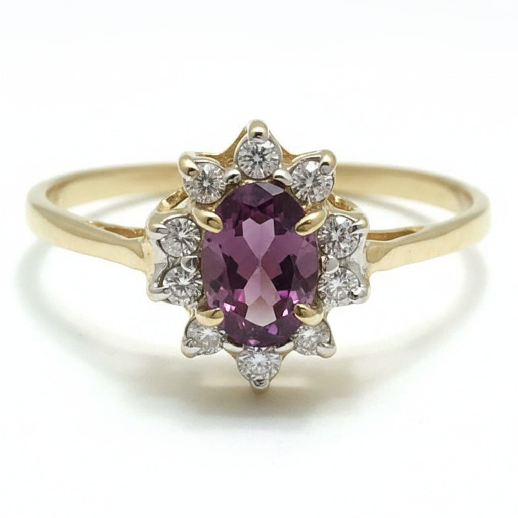 0.63 Cts ALEXANDRITE & CUBIC ZIRCONIA 14k Yellow Gold Ring image 0