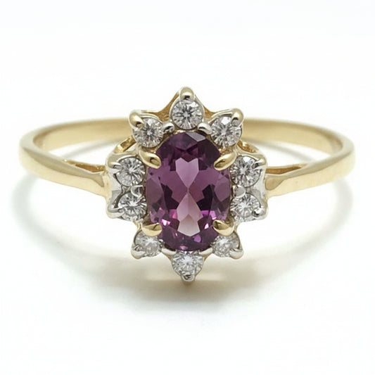 0.63 Cts ALEXANDRITE & CUBIC ZIRCONIA 14k Yellow Gold Ring image 0