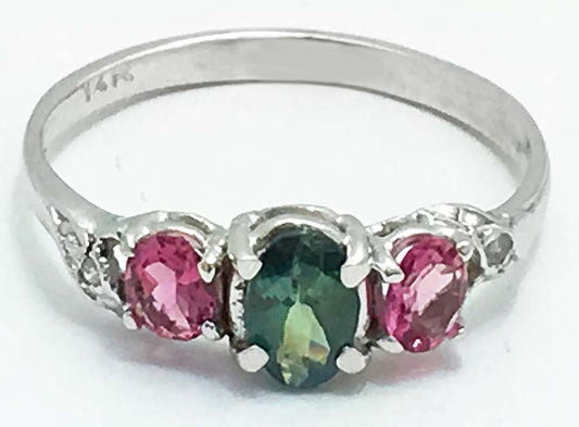 Genuine 0.44 Alexandrite & Pink Topaz 14k WG Ring image 0