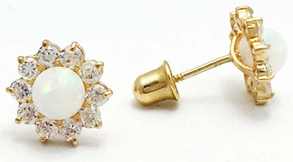 Natural OPAL & WHITE SAPPHIRE 14k Earrings image 1