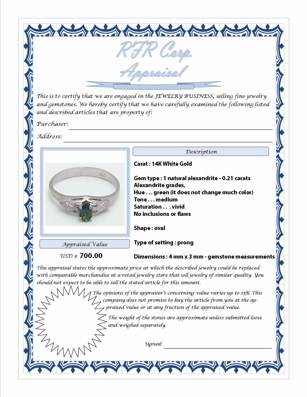 Genuine Alexandrite 0.21 Cts Solitaire 14k WG Ring image 5