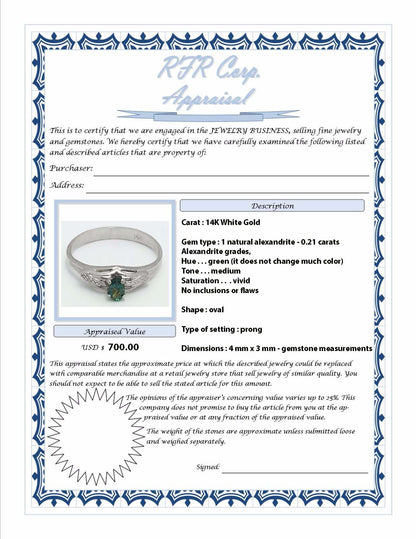 Genuine Alexandrite 0.21 Cts Solitaire 14k WG Ring image 5