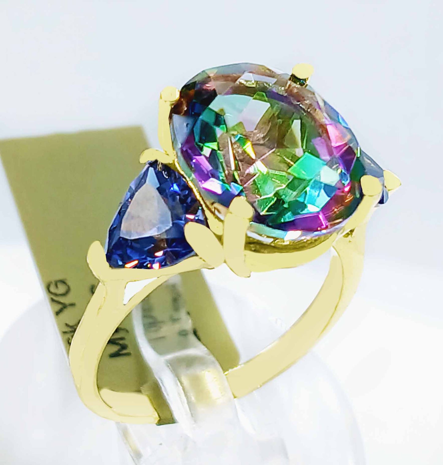 LAB CREATED MYSTIC TOPAZ 7.21 Ct & TANZANITE RING 10k SOLID GOLD - Made in USA image 4