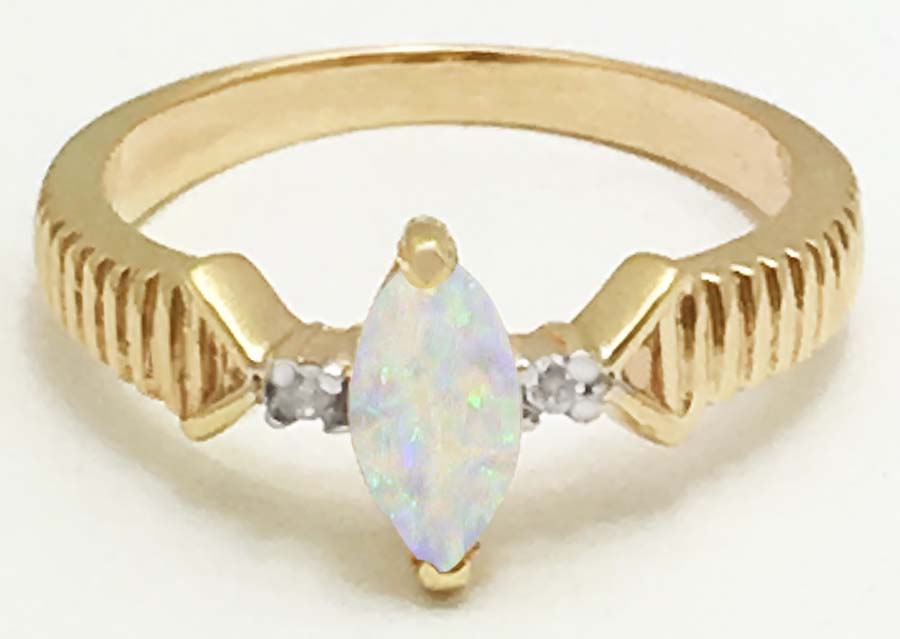 Genuine 0.65 cts Australian Opal & Diamonds 14k Gold Ring image 0
