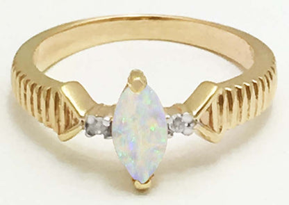Genuine 0.65 cts Australian Opal & Diamonds 14k Gold Ring image 0
