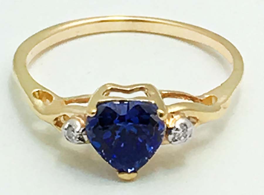 HEART TANZANITE - deep blue & DIAMONDS 10k Yellow Gold Ring image 2