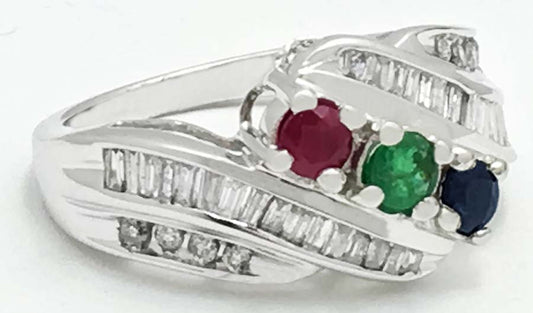 Natural Ruby, Blue Sapphire, Emerald & Diamonds 10k Ring image 1