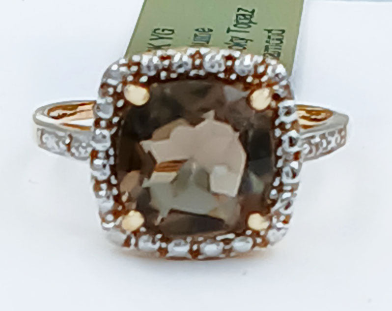 GENUINE 3.40 Cts SMOKY TOPAZ & DIAMOND RING 10k YELLOW GOLD image 2