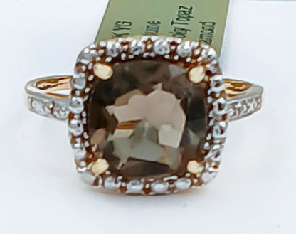 GENUINE 3.40 Cts SMOKY TOPAZ & DIAMOND RING 10k YELLOW GOLD image 2