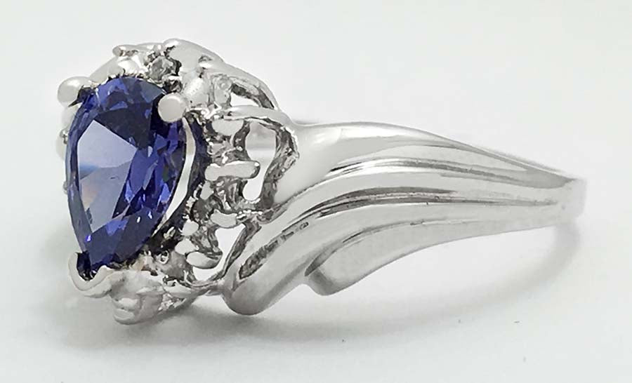 TANZANITE 1.10 carats & DIAMONDS 14k White Gold Ring image 2