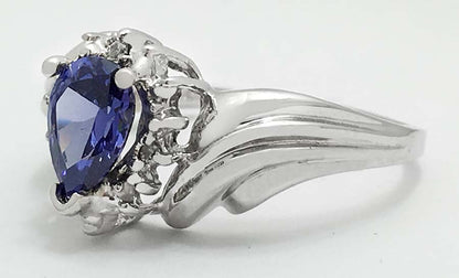 TANZANITE 1.10 carats & DIAMONDS 14k White Gold Ring image 2