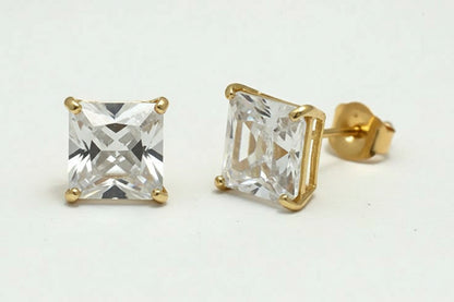 2 Carats WHITE SAPPHIRE Princess Cut 14k Gold  Earrings image 1