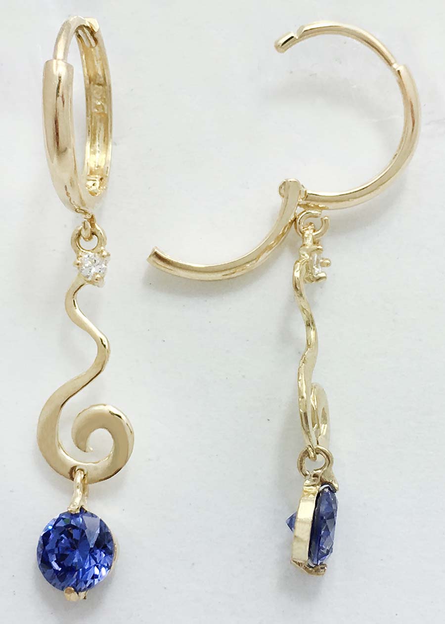 GENUINE 1.02 cts TANZANITE & DIAMONDS Spiral Twirl HOOPS 14K EARRINGS image 2