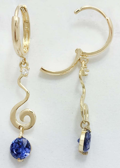 GENUINE 1.02 cts TANZANITE & DIAMONDS Spiral Twirl HOOPS 14K EARRINGS image 2