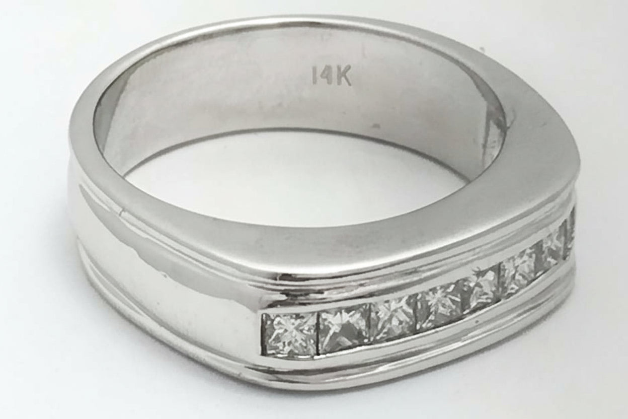 Genuine 0.8 Cts Diamonds 14k White Gold Men's Ring image 1