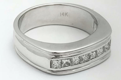 Genuine 0.8 Cts Diamonds 14k White Gold Men's Ring image 1