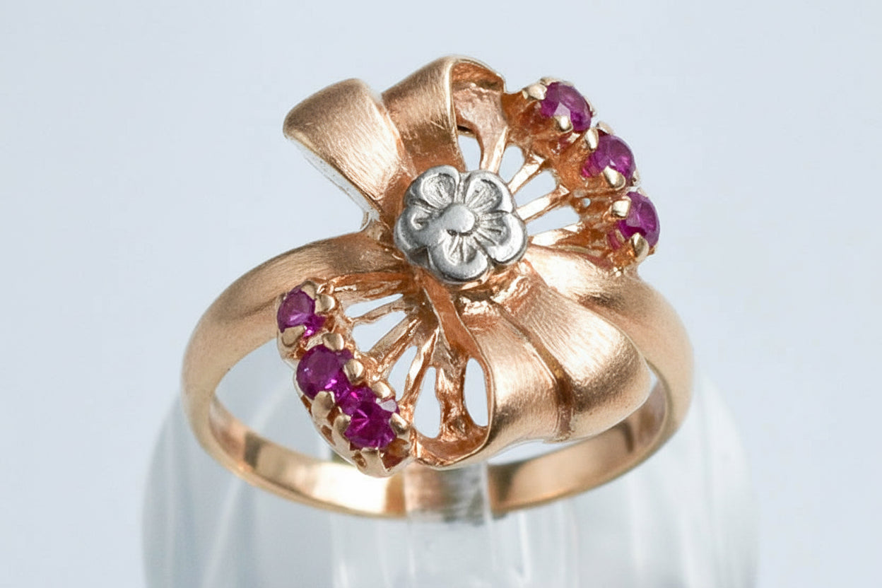 ART DECO VINTAGE LAB CREATED RUBY RING 14K SOLID ROSE GOLD image 0