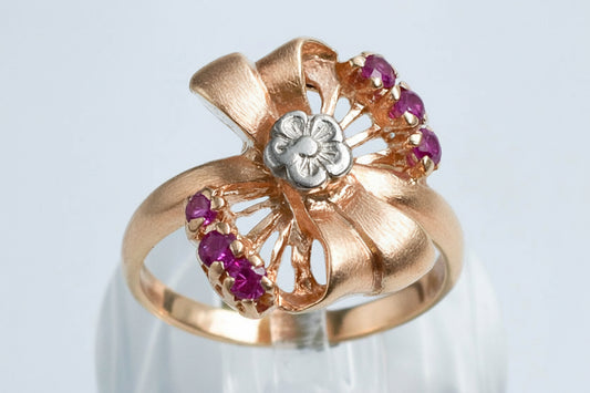 ART DECO VINTAGE LAB CREATED RUBY RING 14K SOLID ROSE GOLD image 0