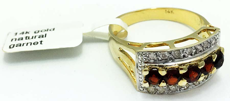 Genuine 1 Carat Garnet & Diamonds 14k Yellow Gold Ring image 2