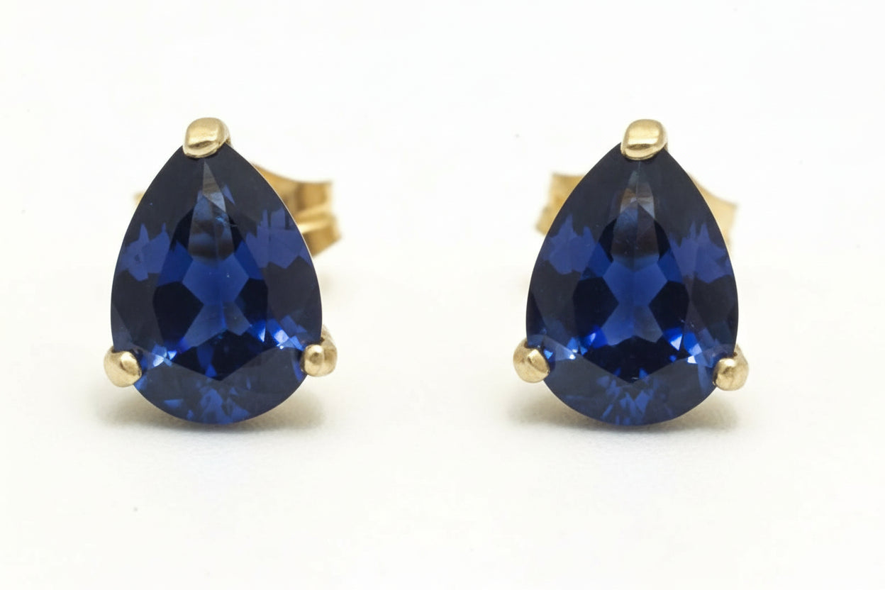 NATURAL 1.35 Carats BLUE SAPPHIRE 14K GOLD EARRINGS image 0