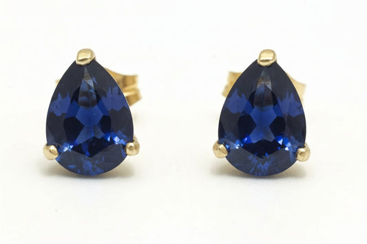 NATURAL 1.35 Carats BLUE SAPPHIRE 14K GOLD EARRINGS image 0