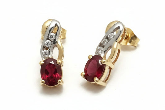 Natural 0.90 Carats RUBIES & DIAMONDS 14k Yellow Gold Earrings image 0