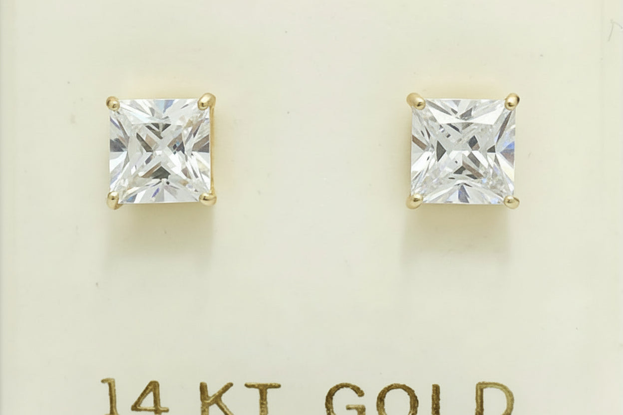 2 Carats Cubic Zirconia Princess Cut 14k Earrings image 0