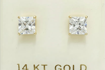 2 Carats Cubic Zirconia Princess Cut 14k Earrings image 0