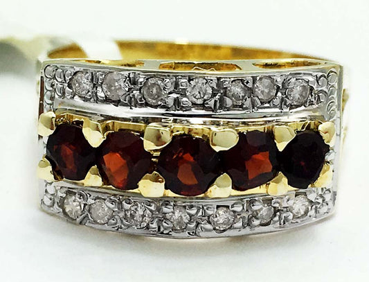 Genuine 1 Carat Garnet & Diamonds 14k Yellow Gold Ring image 0