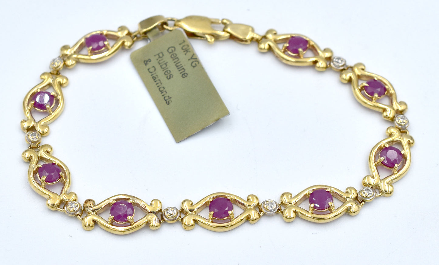 GENUINE 1.44 Cts RUBY & DIAMOND BRACELET 10k YELLOW GOLD image 0