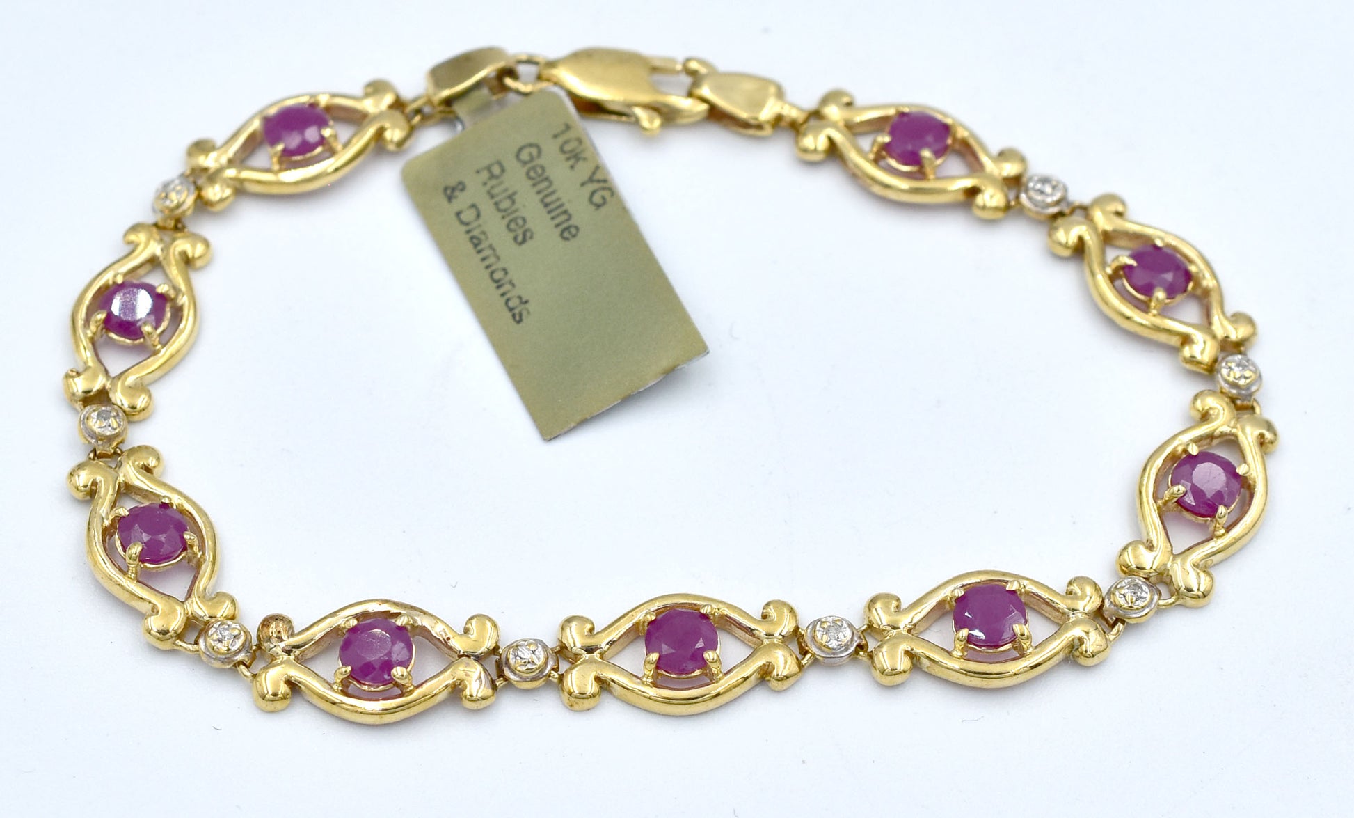 GENUINE 1.44 Cts RUBY & DIAMOND BRACELET 10k YELLOW GOLD image 0