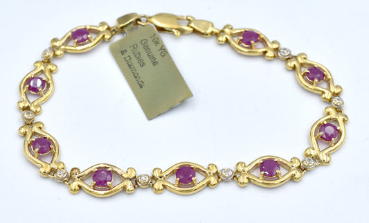 GENUINE 1.44 Cts RUBY & DIAMOND BRACELET 10k YELLOW GOLD image 0