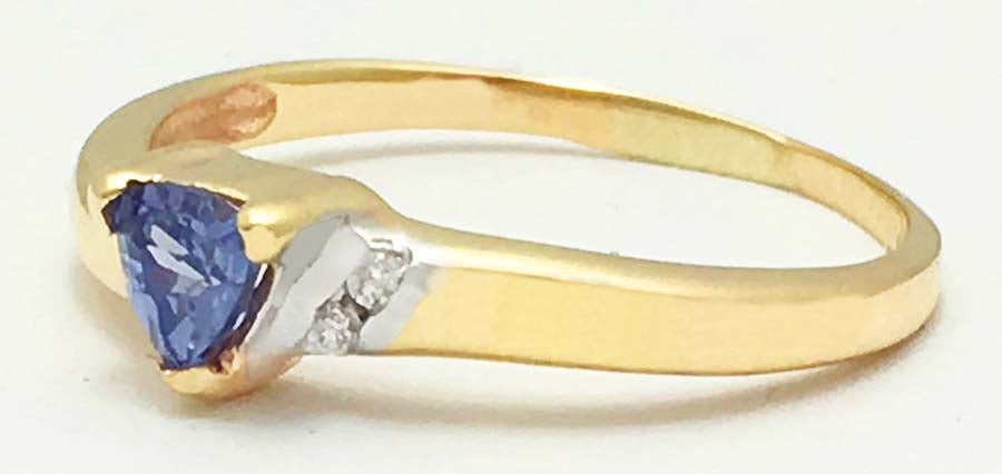 TRILLION TANZANITE & DIAMONDS 14k Yellow Gold Ring image 2