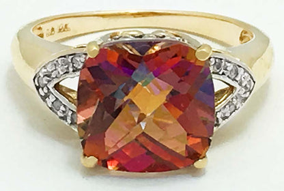 GENUINE 5.58 cts MULTI-COLOR TOPAZ & DIAMOND 10k Gold RING image 0