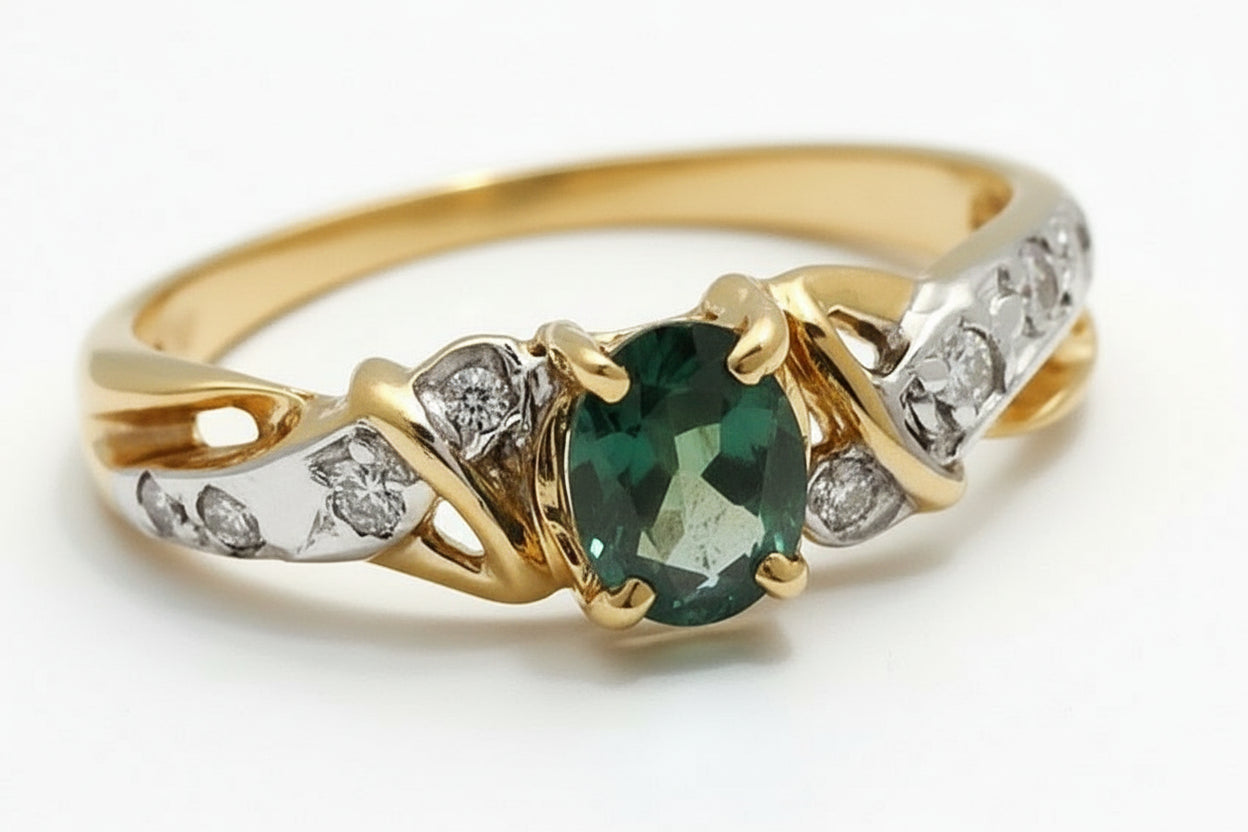 Genuine 0.44 Cts ALEXANDRITE & DIAMONDS 14k Ring image 0