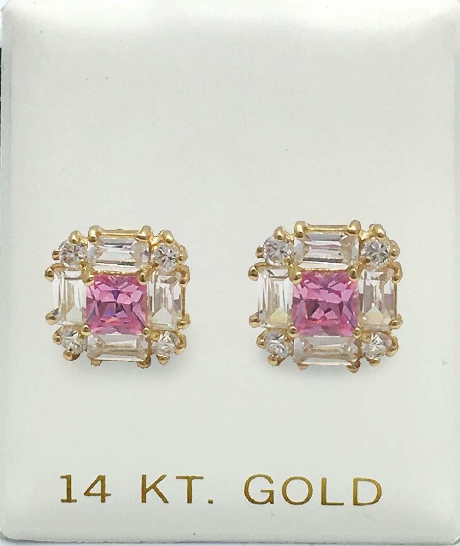 PINK & WHITE SAPPHIRE STUD 14k YG Earrings image 3